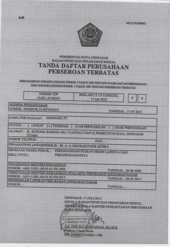 surat ho perijinan Amanaid  PERIJINAN